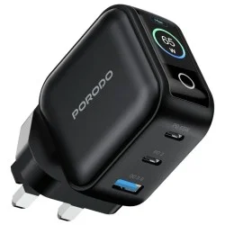 Porodo Nexora 65W 3-Port Wall Charger with LCD Display _ Black